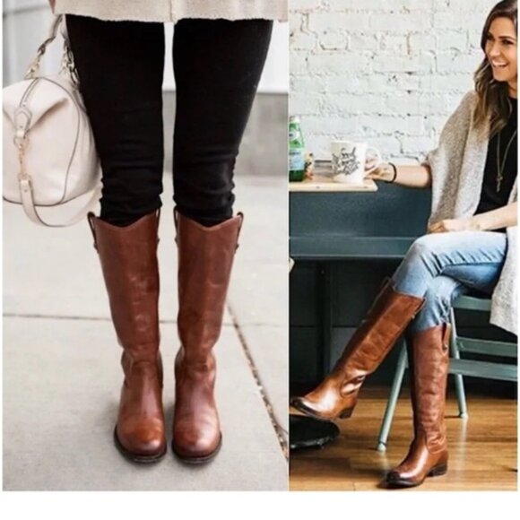 Frye Melissa Lug Button Leather Knee-High Tall Riding  Boots - Picture 2 of 8